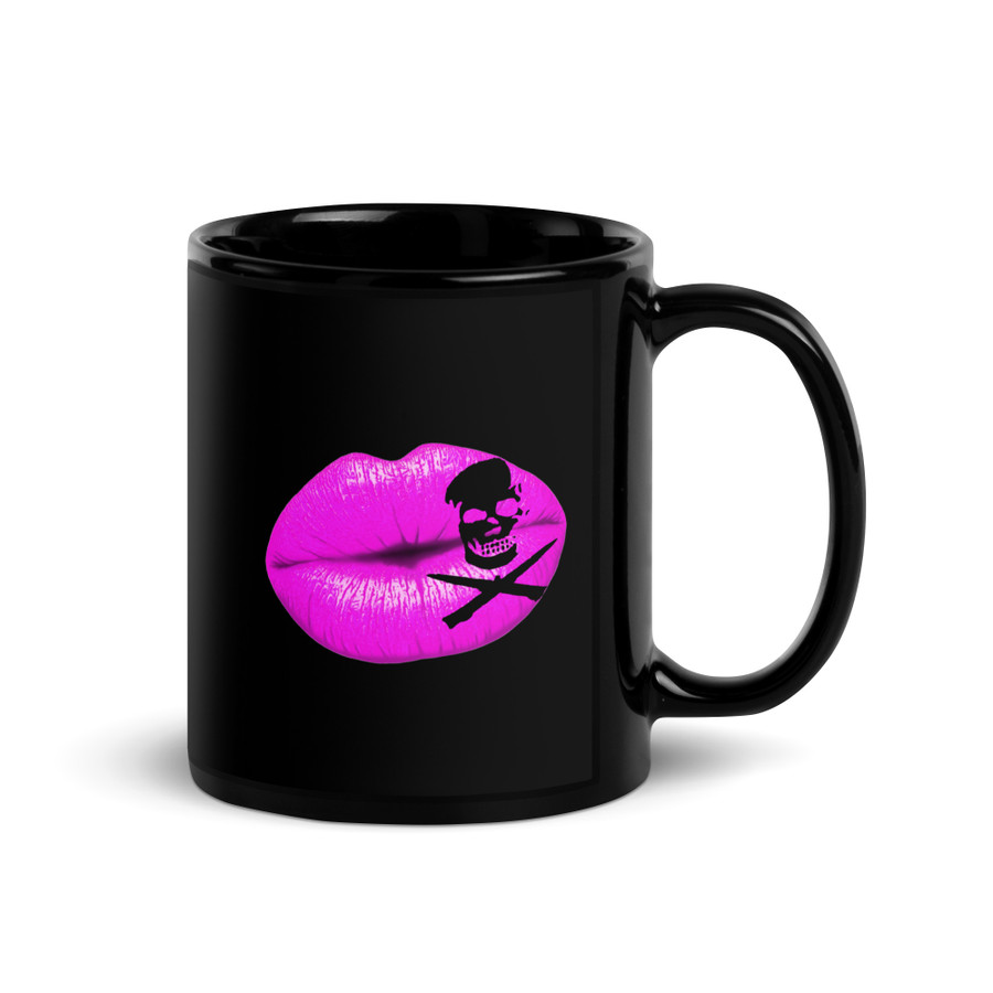 Deadly Kiss Lips (Pink Lips) - Black Glossy Mug