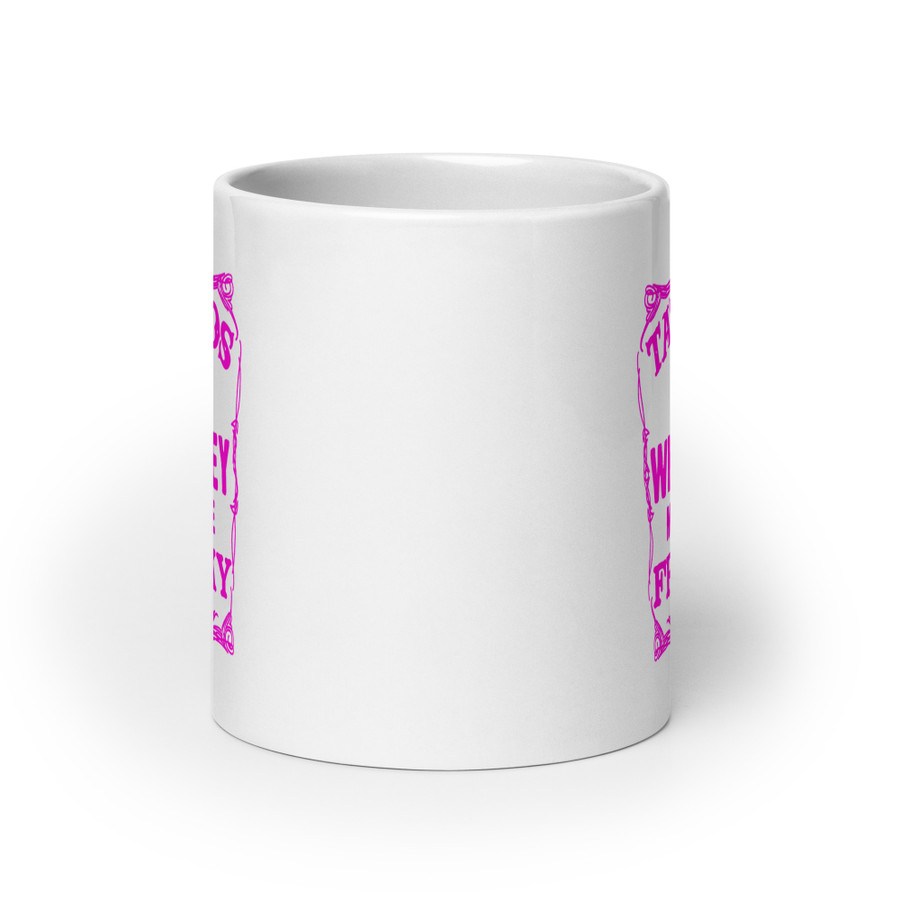 Tattoos And Whiskey Make Me Frisky - White Glossy Mug (Pink Print)