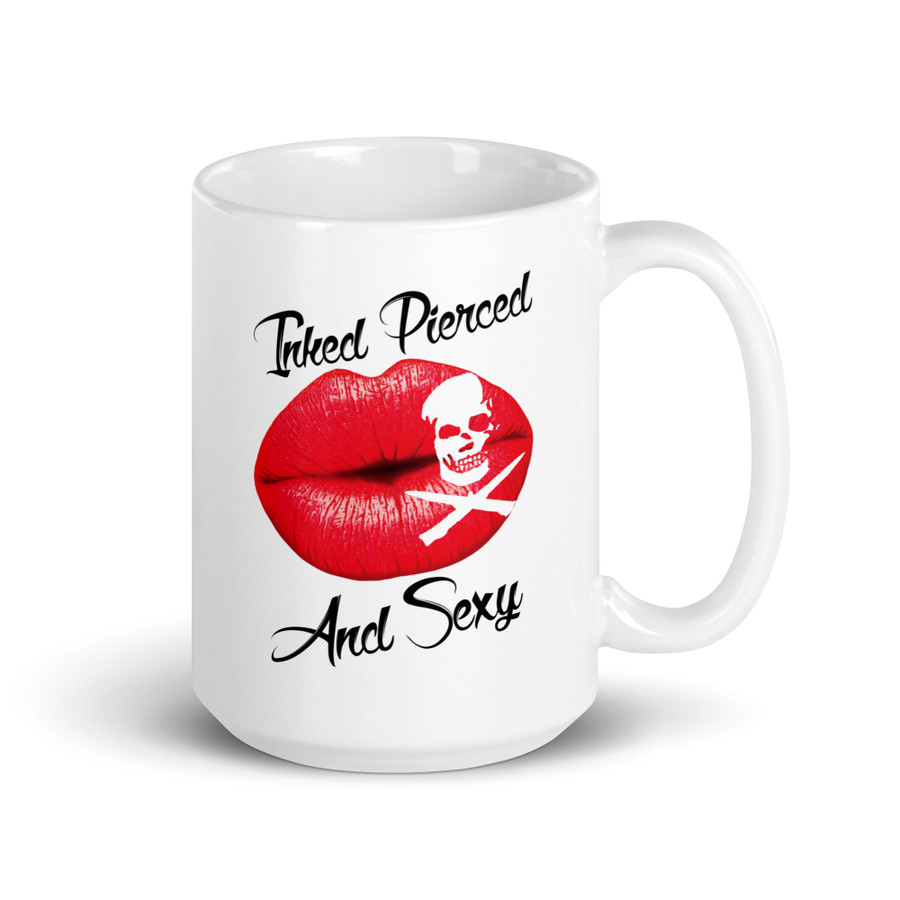Inked Pierced And Sexy (Red Lips) - White Glossy Mug
