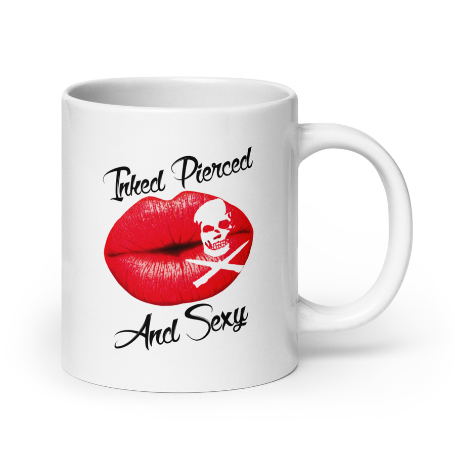 Inked Pierced And Sexy (Red Lips) - White Glossy Mug