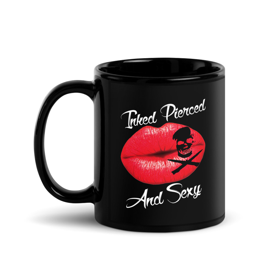 Inked Pierced And Sexy (Red Lips) - Black Glossy Mug