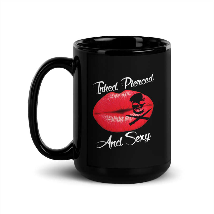 Inked Pierced And Sexy (Red Lips) - Black Glossy Mug