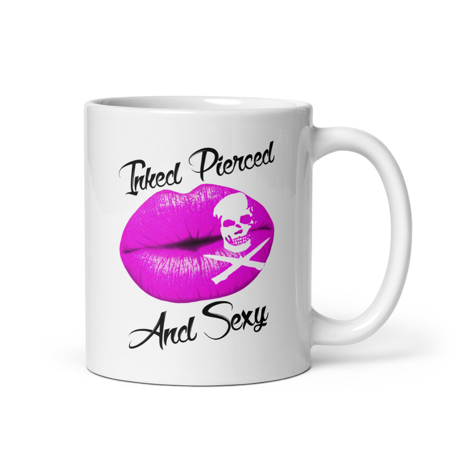 Inked Pierced And Sexy (Pink Lips) - White Glossy Mug