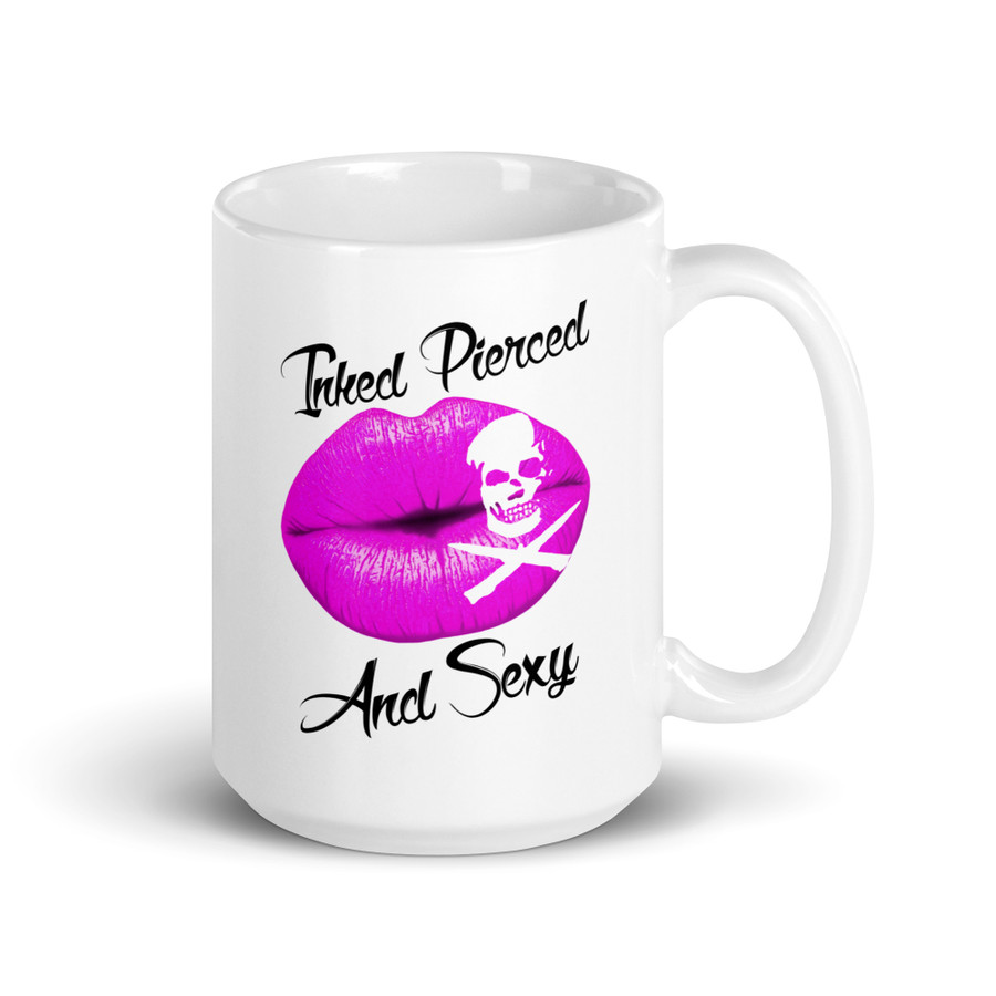 Inked Pierced And Sexy (Pink Lips) - White Glossy Mug