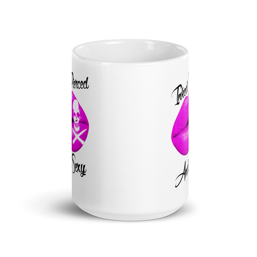 Inked Pierced And Sexy (Pink Lips) - White Glossy Mug
