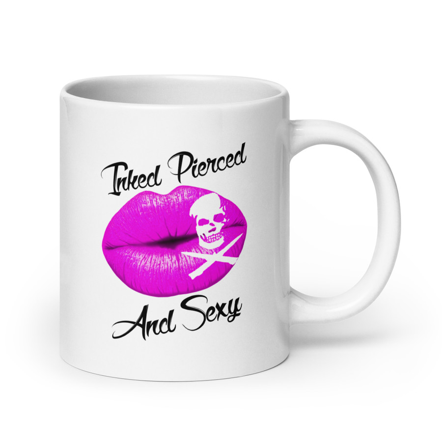 Inked Pierced And Sexy (Pink Lips) - White Glossy Mug