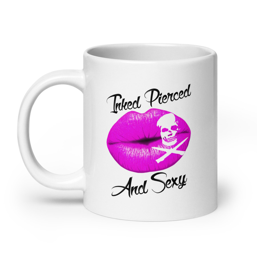 Inked Pierced And Sexy (Pink Lips) - White Glossy Mug