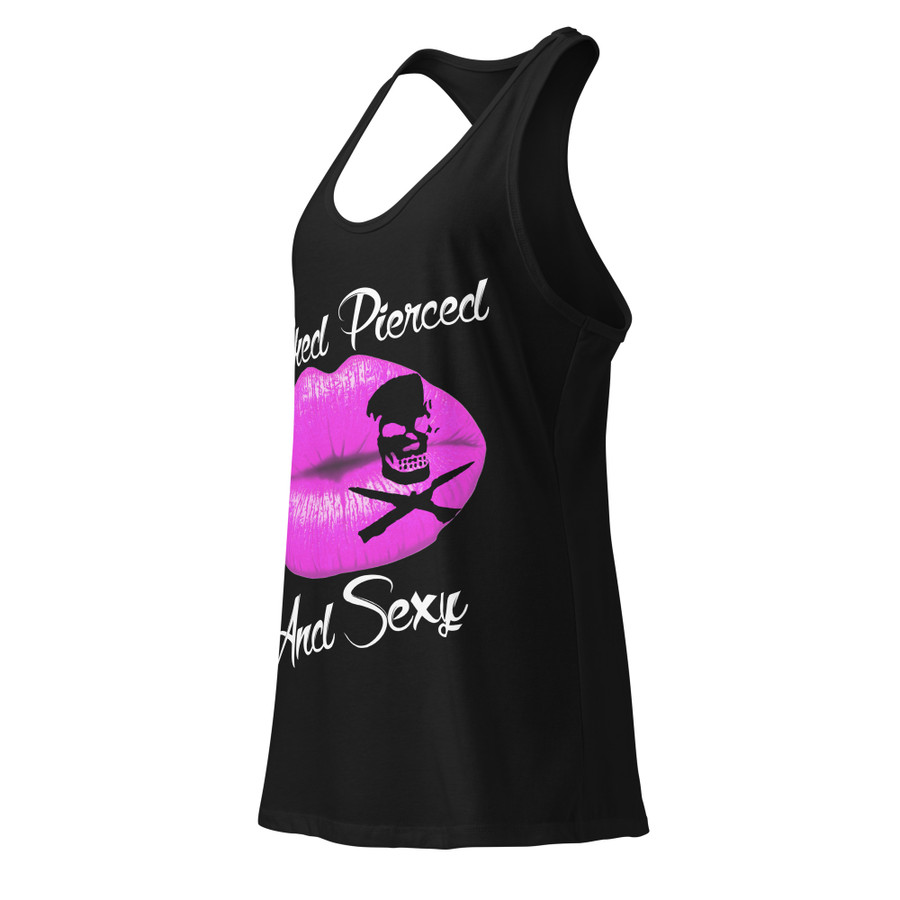 Women’s Inked Pierced And Sexy (Pink Lips) - Black Tank Top