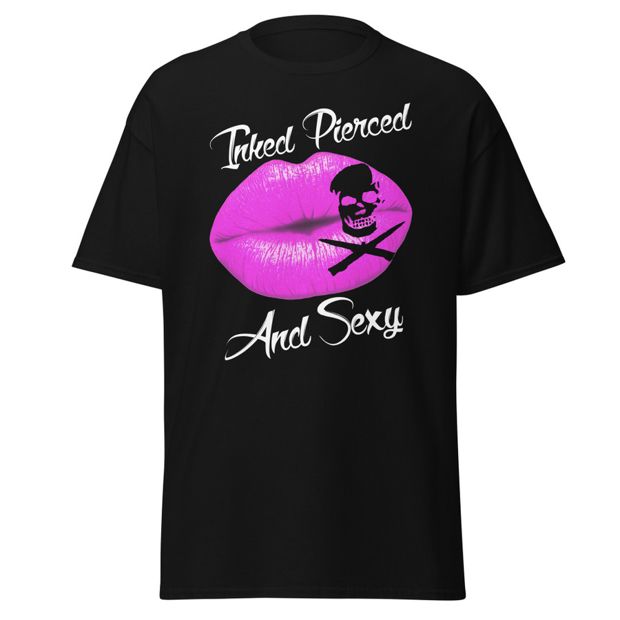 Unisex Inked Pierced And Sexy (Pink Lips) - Black Shirt