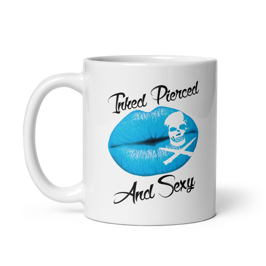 Inked Pierced And Sexy (Blue Lips) - White Glossy Mug