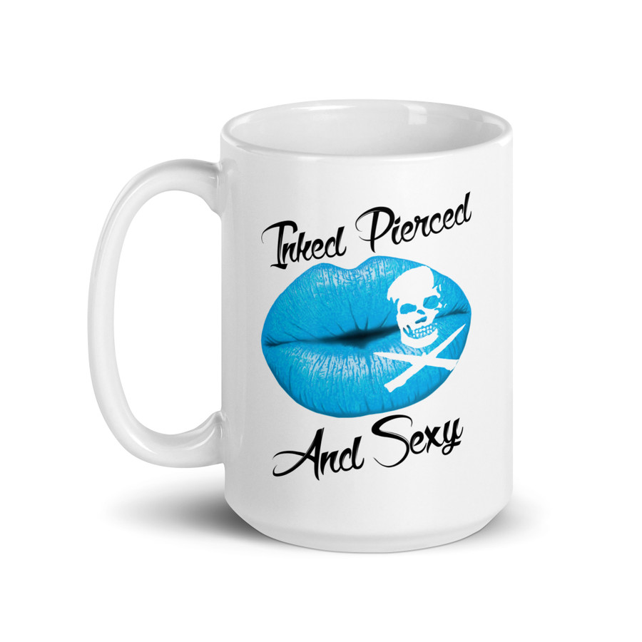 Inked Pierced And Sexy (Blue Lips) - White Glossy Mug