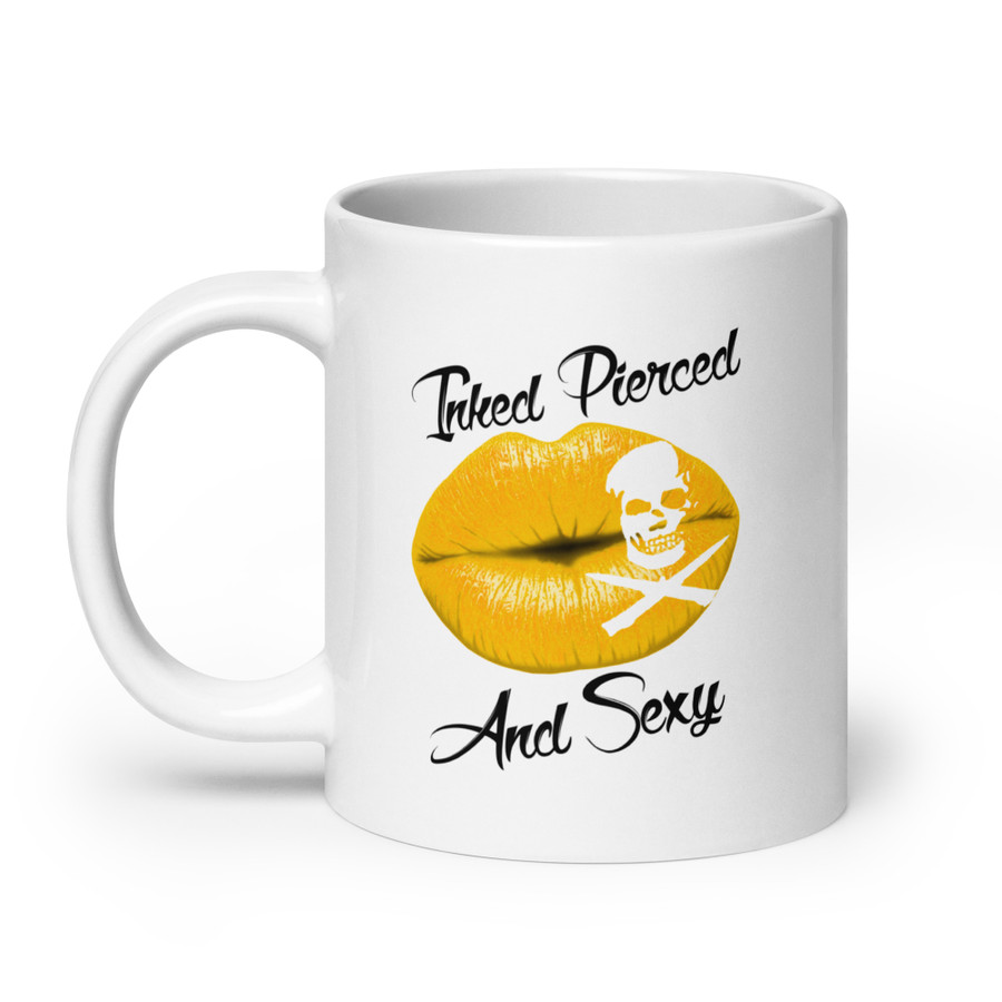 Inked Pierced And Sexy (Gold Lips) - White Glossy Mug