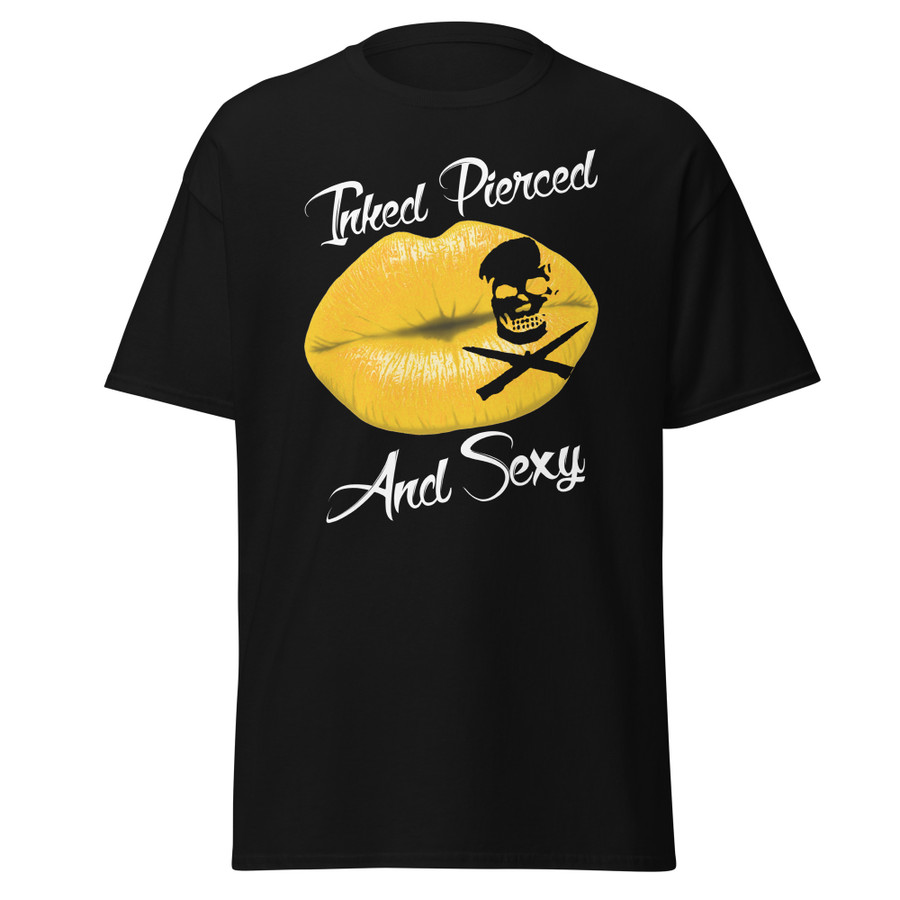 Unisex Inked Pierced And Sexy (Gold Lips) - Black Shirt