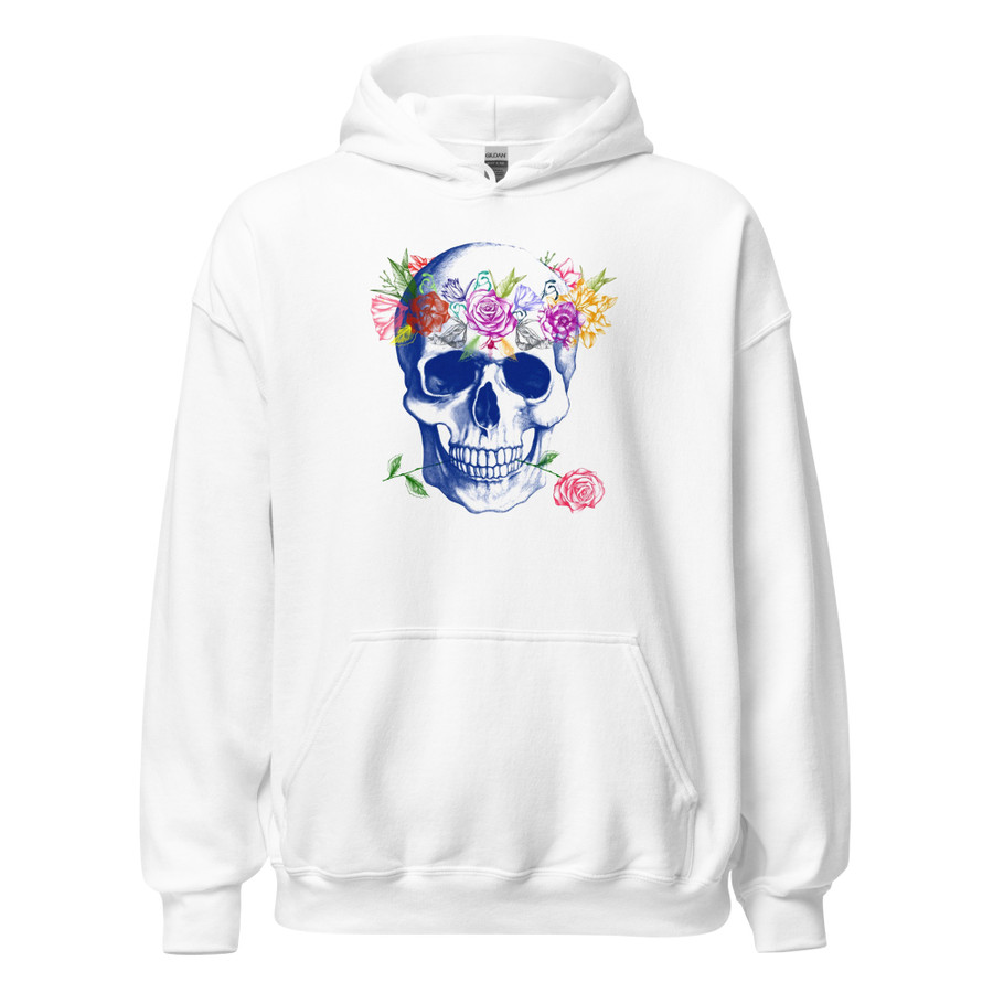 Unisex Colored Skull Print - White Hoodie