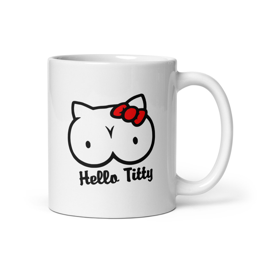 Hello Titty - White Glossy Mug (Black Print)