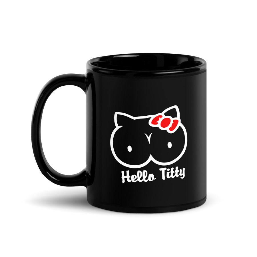 Hello Titty - Black Glossy Mug (White Print)