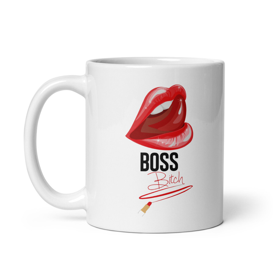 Boss Bitch (Red Lips) - White Glossy Mug