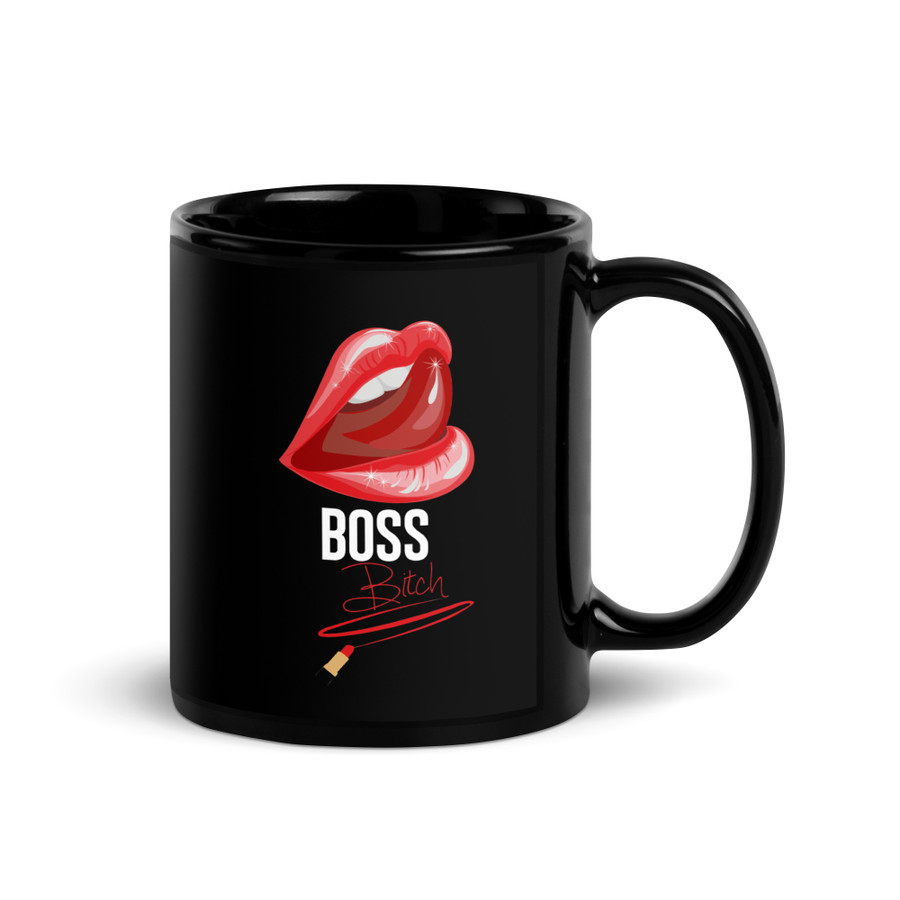 Boss Bitch (Red Lips) - Black Glossy Mug