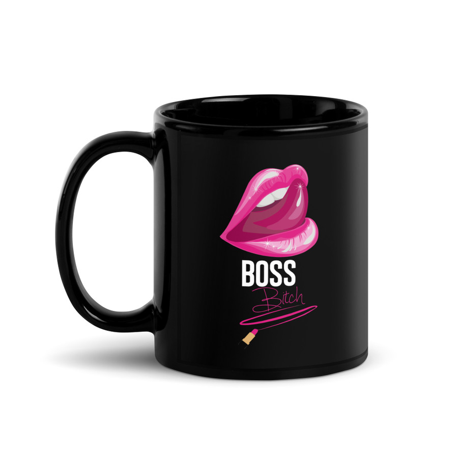 Boss Bitch (Pink Lips) - Black Glossy Mug