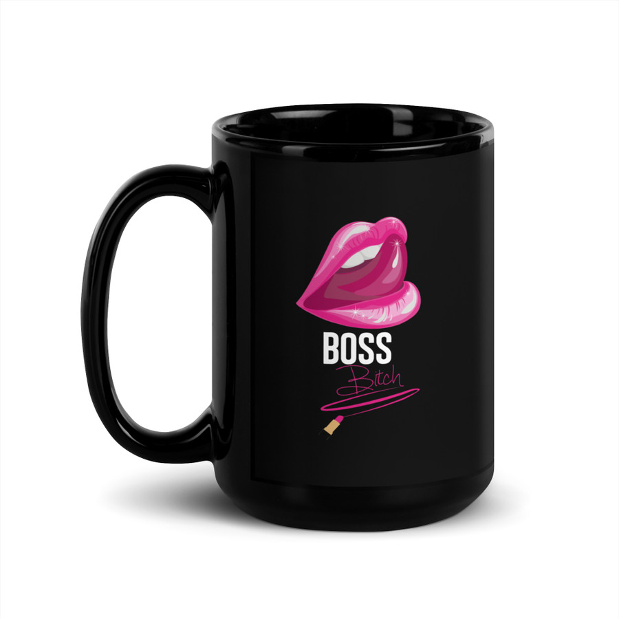 Boss Bitch (Pink Lips) - Black Glossy Mug