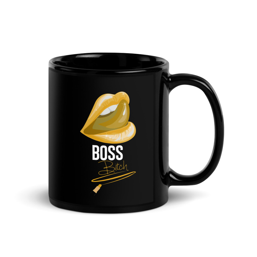 Boss Bitch (Gold Lips) - Black Glossy Mug