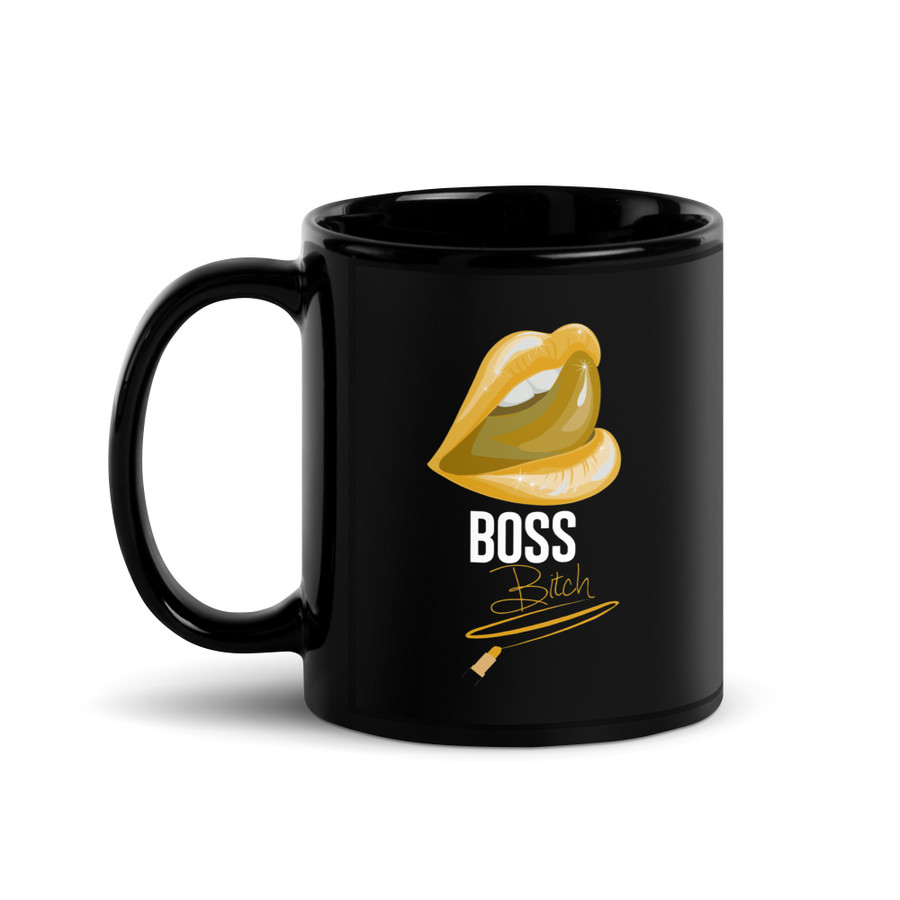 Boss Bitch (Gold Lips) - Black Glossy Mug