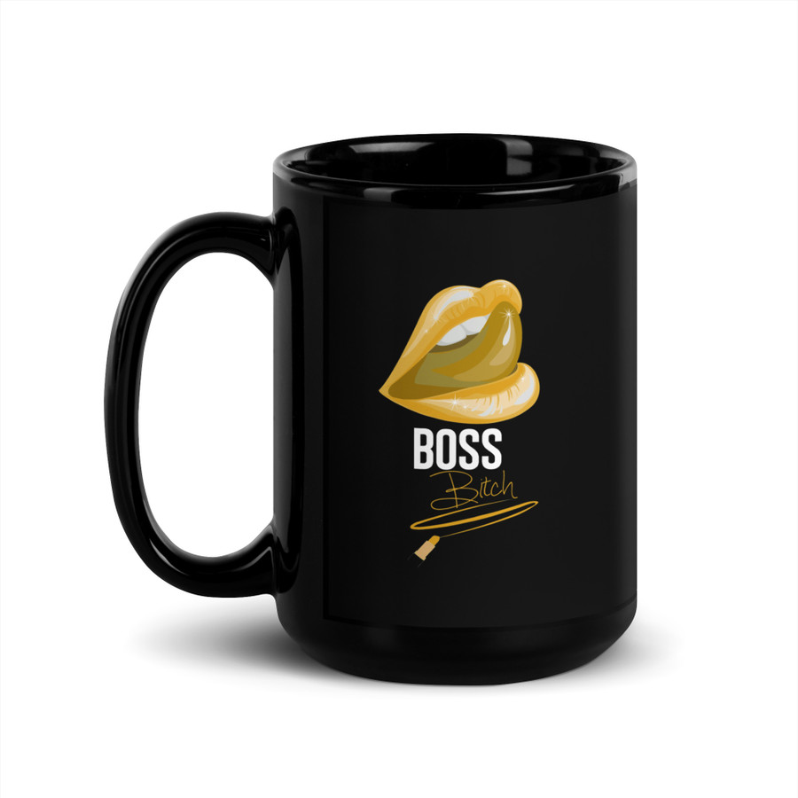 Boss Bitch (Gold Lips) - Black Glossy Mug