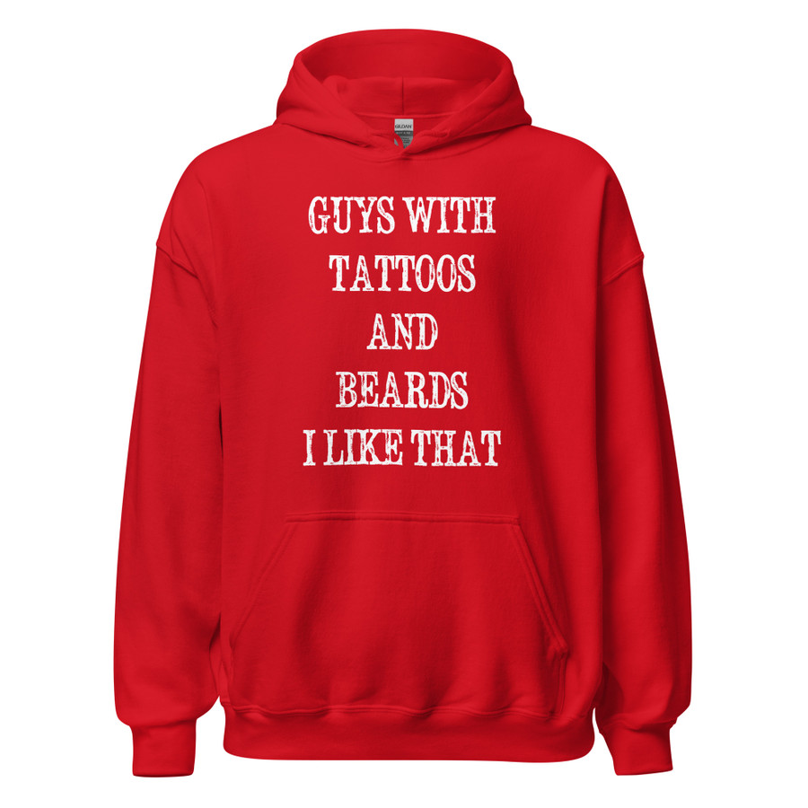 Unisex Guys With Tattoos And Beards I Like That - Hoodie (White Print)