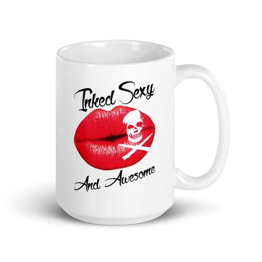 Inked Sexy And Awesome (Red Lips) - White Glossy Mug