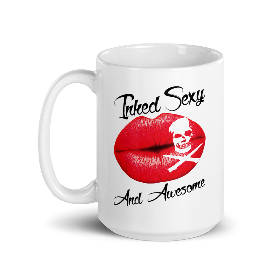 Inked Sexy And Awesome (Red Lips) - White Glossy Mug