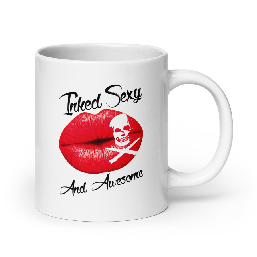 Inked Sexy And Awesome (Red Lips) - White Glossy Mug