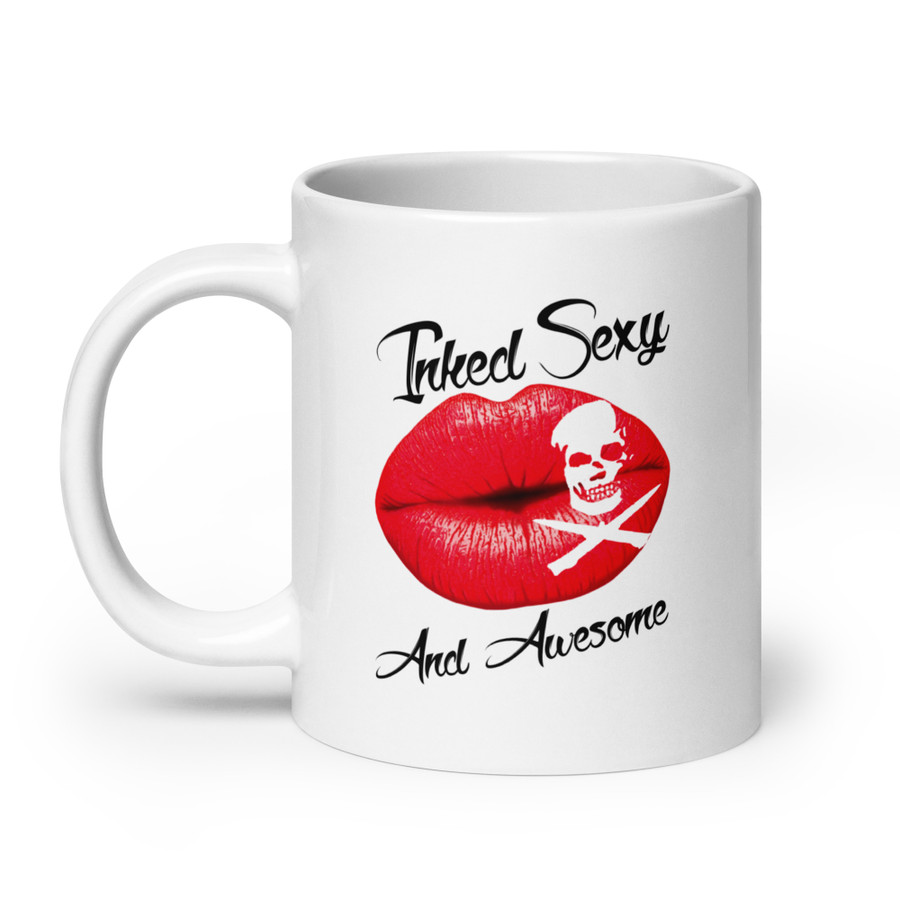 Inked Sexy And Awesome (Red Lips) - White Glossy Mug