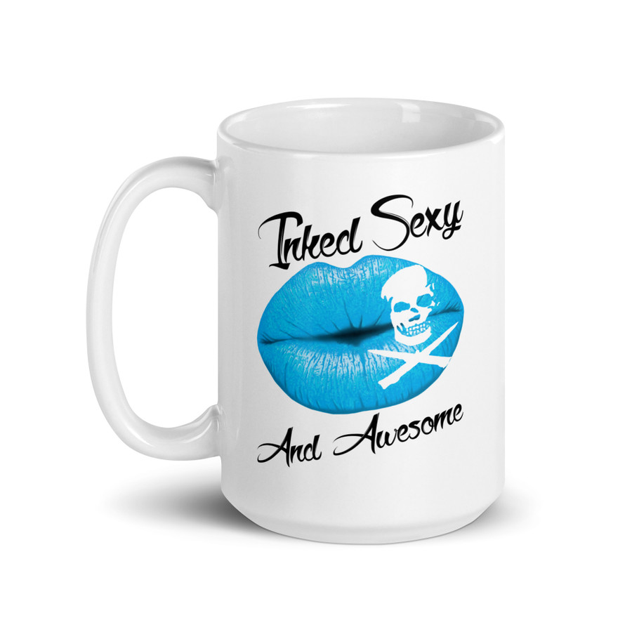Inked Sexy And Awesome (Blue Lips) - White Glossy Mug