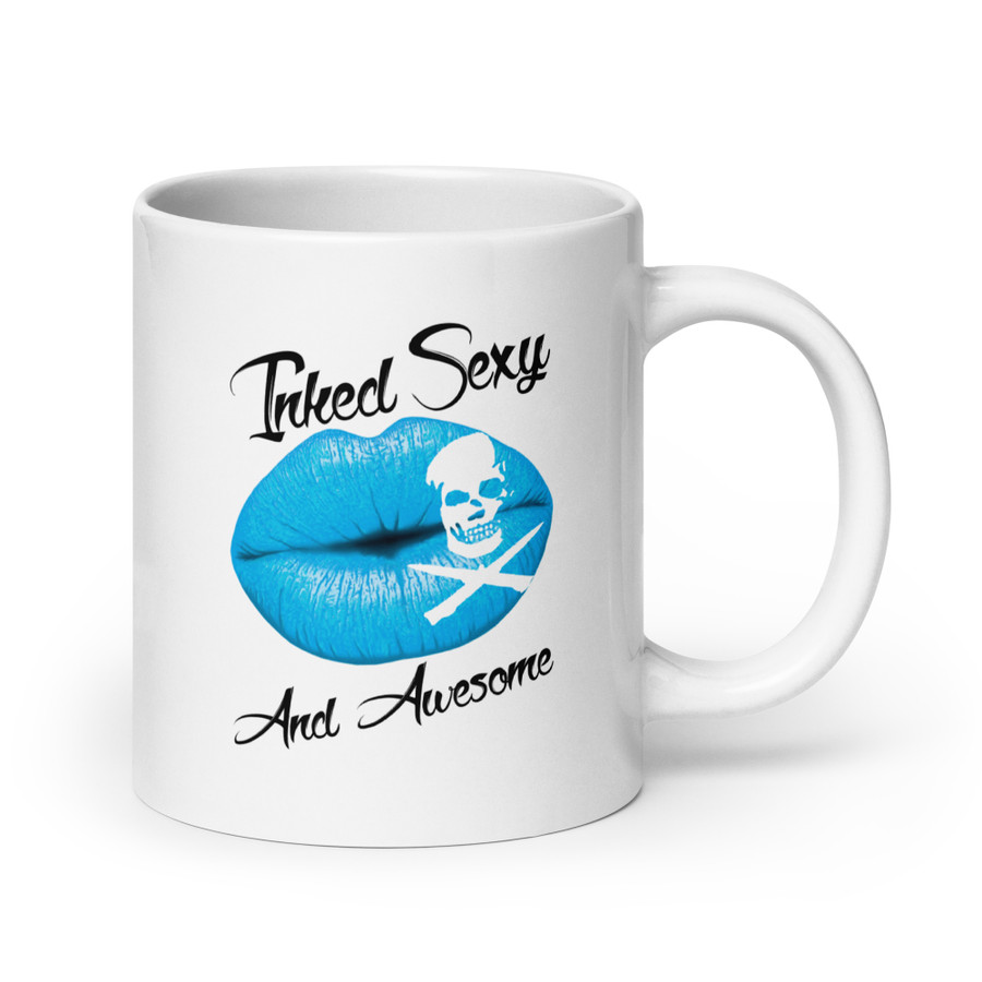 Inked Sexy And Awesome (Blue Lips) - White Glossy Mug