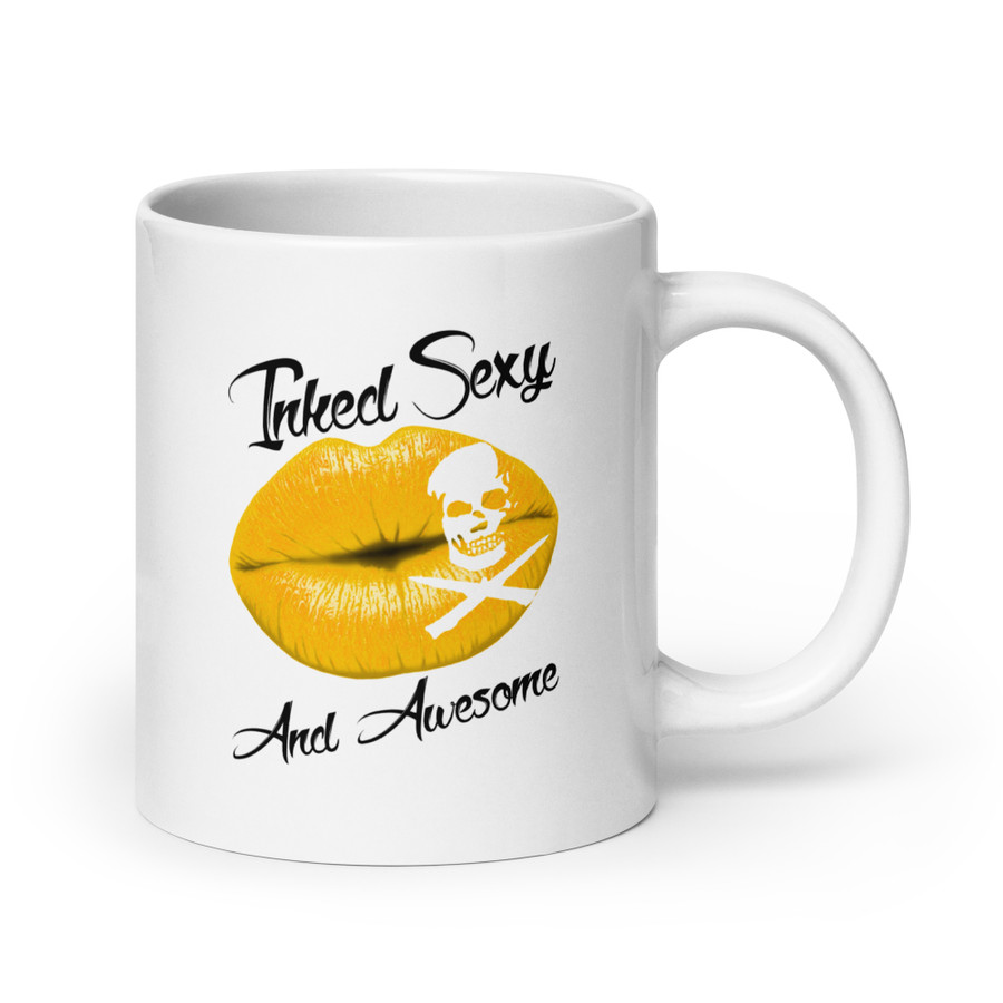 Inked Sexy And Awesome (Gold Lips) - White Glossy Mug