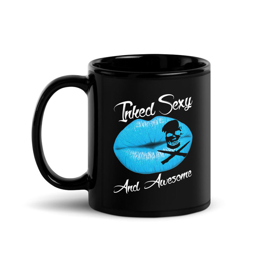 Inked Sexy And Awesome (Blue Lips) - Black Glossy Mug