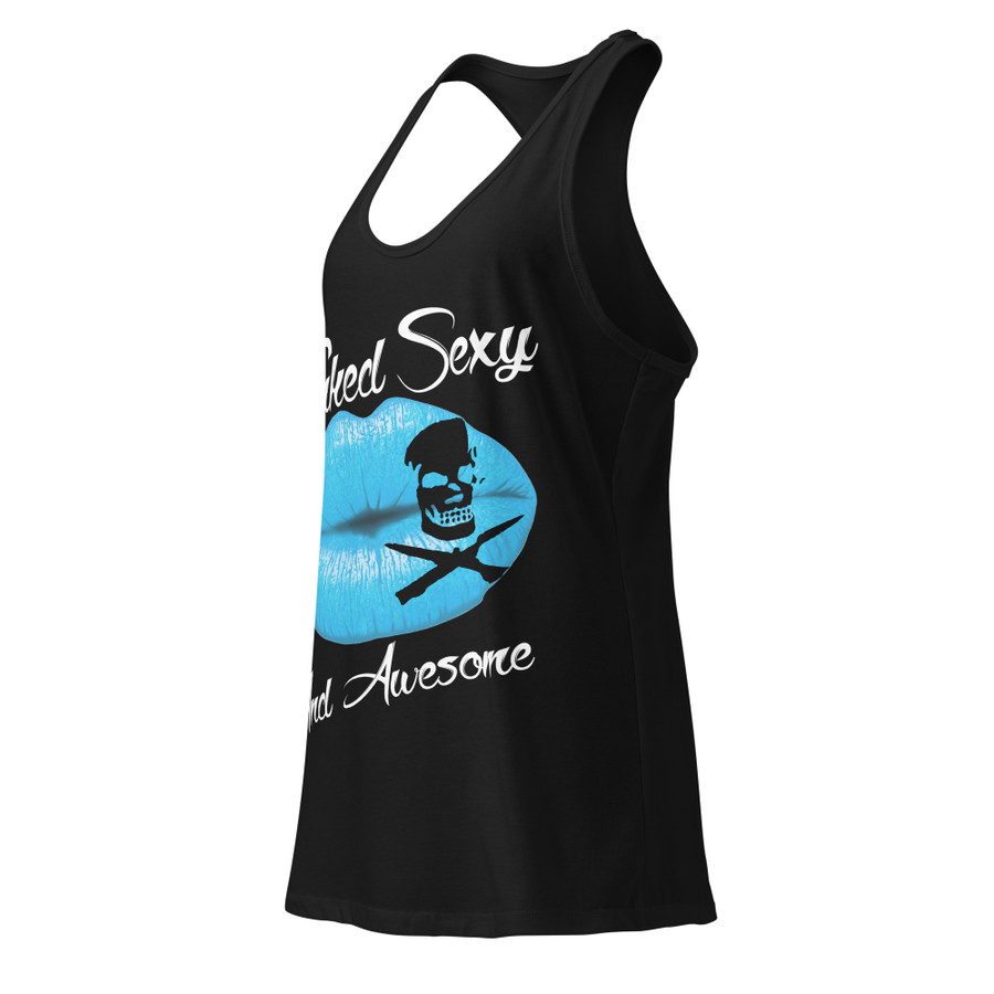 Women’s Inked Sexy And Awesome (Blue Lips) - Black Tank Top