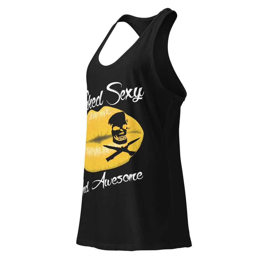 Women’s Inked Sexy And Awesome (Gold Lips) - Black Tank Top