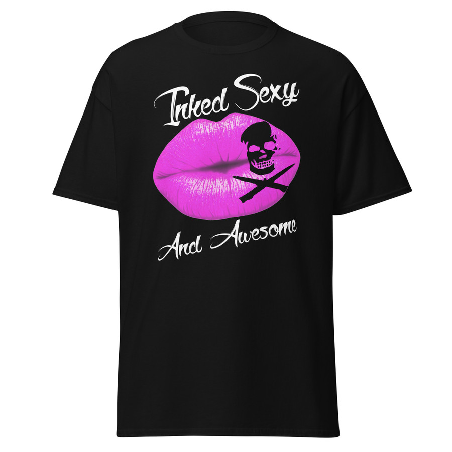 Unisex Inked Sexy And Awesome (Pink Lips) - Black Shirt