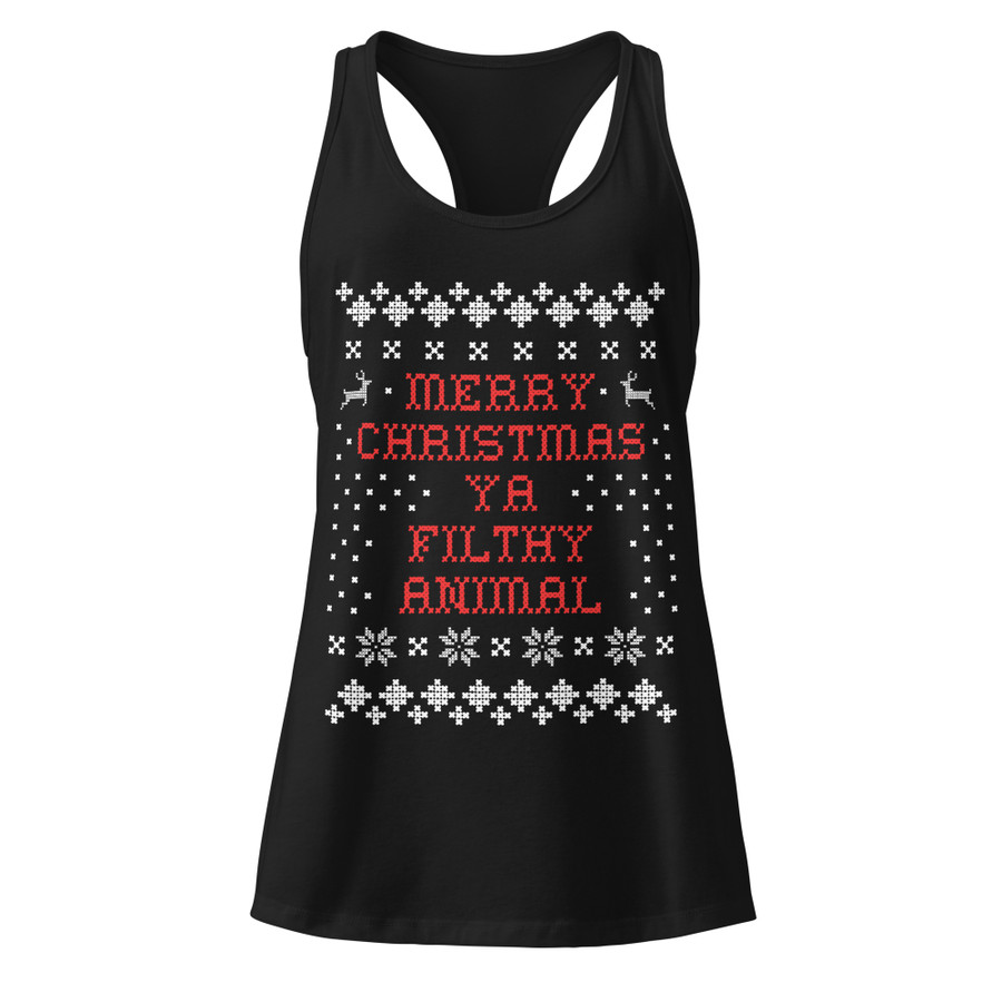 Women’s Merry Christmas Ya Filthy Animal - Black Tank Top