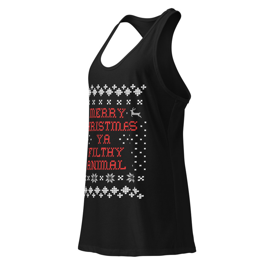 Women’s Merry Christmas Ya Filthy Animal - Black Tank Top
