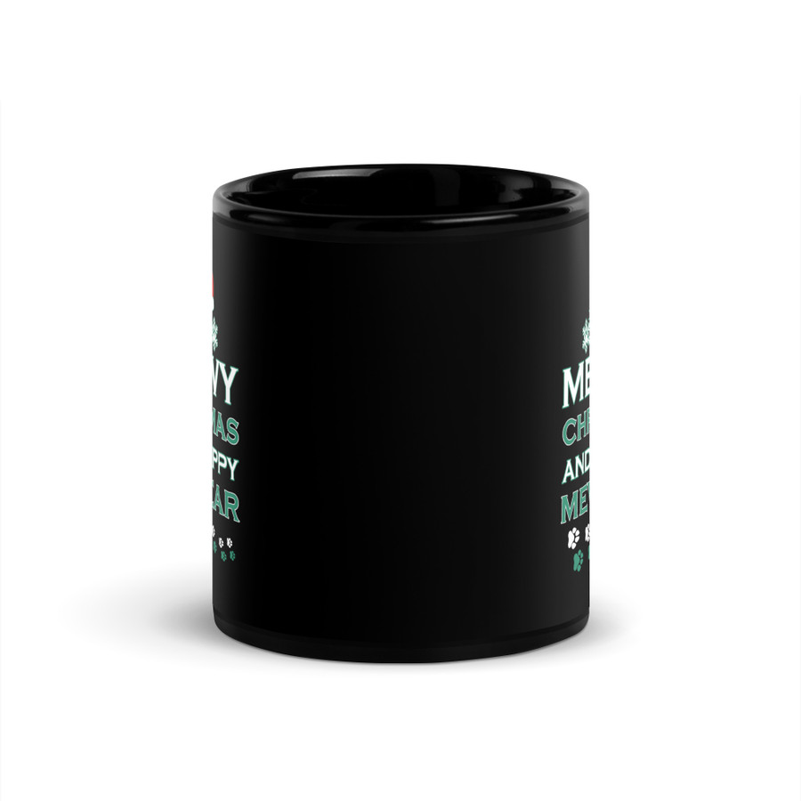 Tattooed Meowy Christmas And A Happy Mew Year - Black Glossy Mug