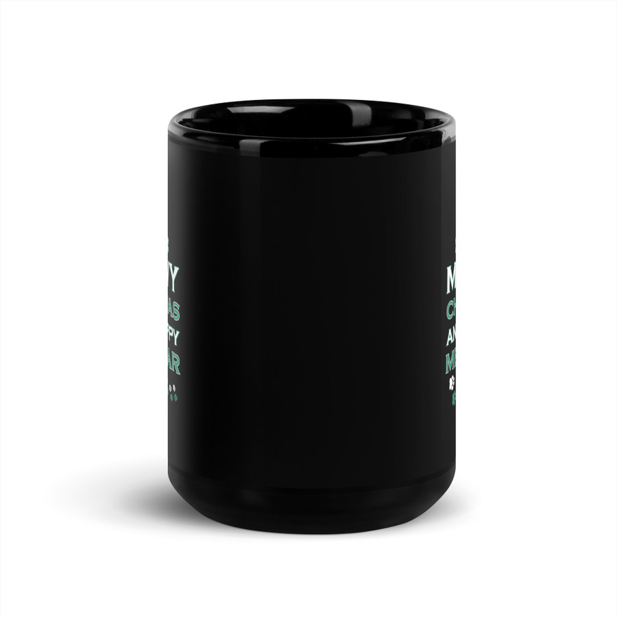 Tattooed Meowy Christmas And A Happy Mew Year - Black Glossy Mug