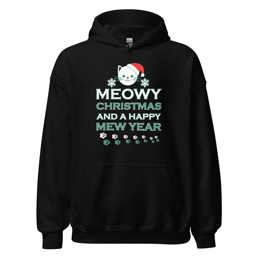 Unisex Meowy Christmas And A Happy Mew Year - Black Hoodie