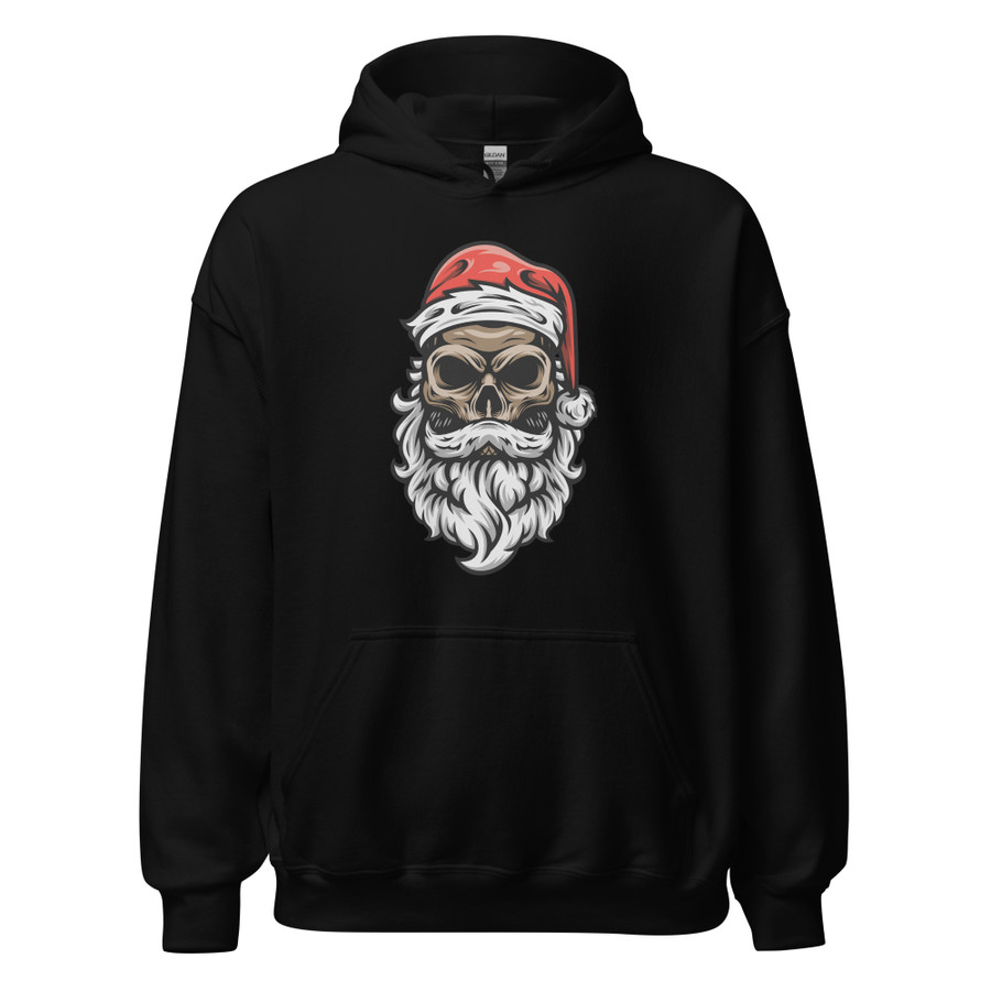 Unisex Skull Head Santa - Black Hoodie