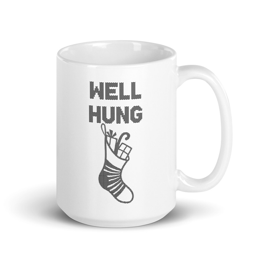 Well Hung - White Glossy Mug (Black Print)