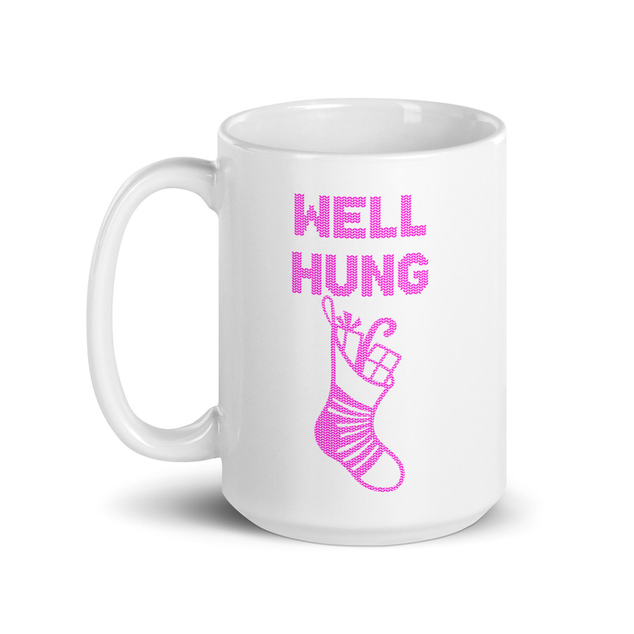 Well Hung - White Glossy Mug (Pink Print)