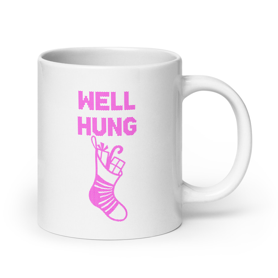 Well Hung - White Glossy Mug (Pink Print)