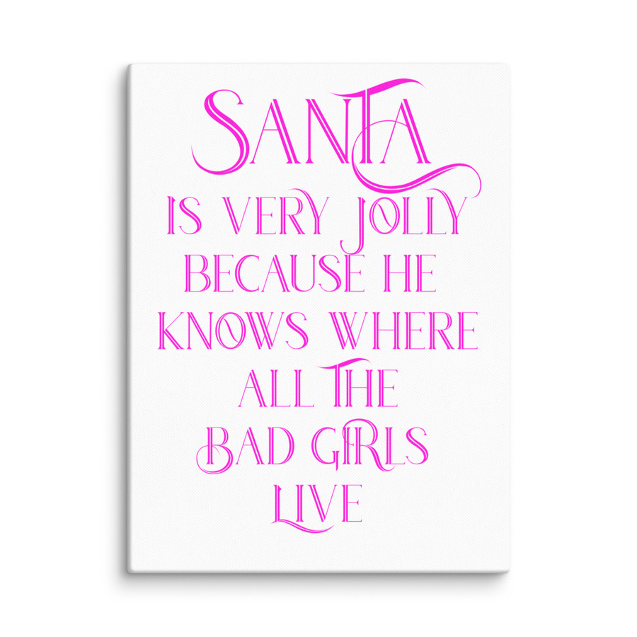 Santa Is Very Jolly Because He Knows Where All The Bad Girls Live - Canvas (Pink Print)