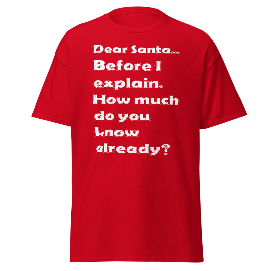 Unisex Dear Santa... Before I Explain. How Much Do You Know Already? - Shirt (White Print)